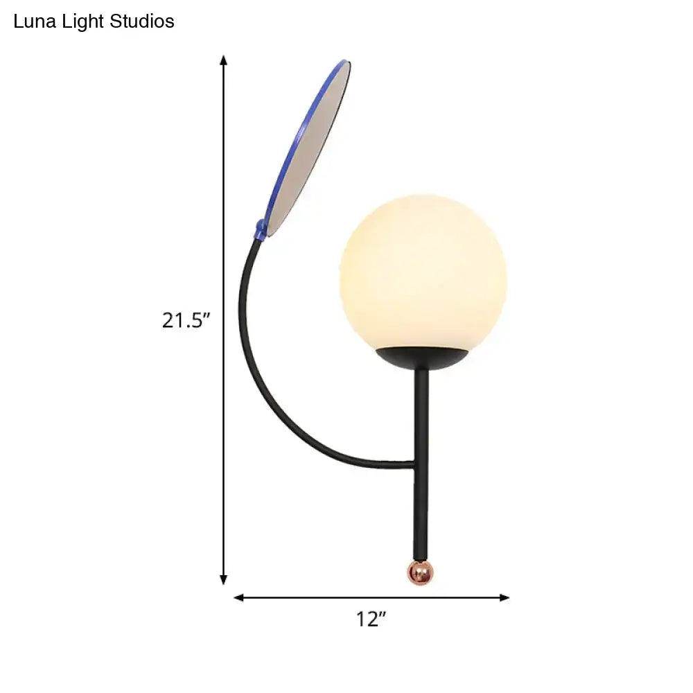 DecorBites™ Contemporary Black Round Wall Lighting: 1-Light Sconce with White Frosted Glass, Mirror Deco - Ideal Bedside Fixture
