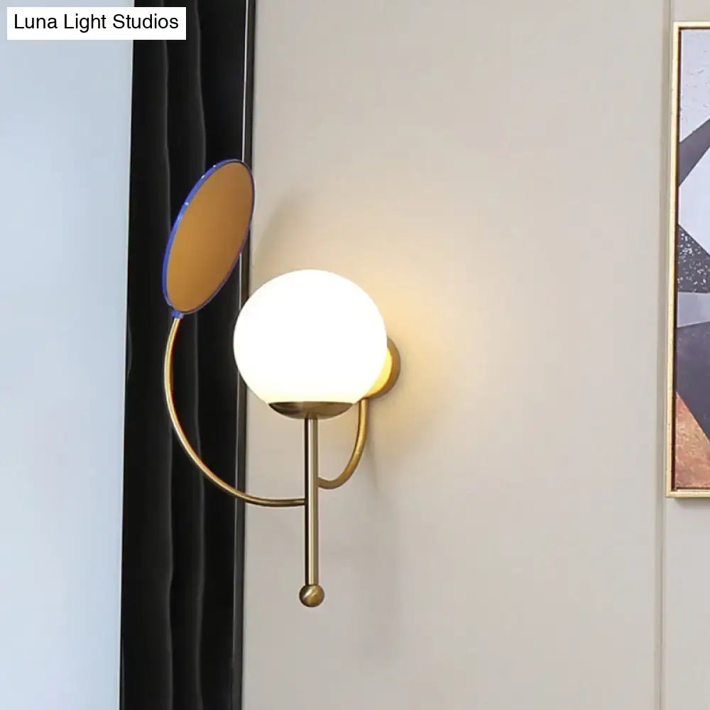 DecorBites™ Contemporary Black Round Wall Lighting: 1-Light Sconce with White Frosted Glass, Mirror Deco - Ideal Bedside Fixture