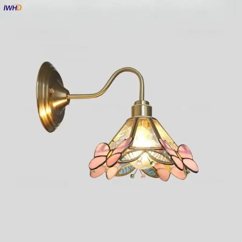 Modern brass butterfly wall sconce bedroom pink & blue glass light