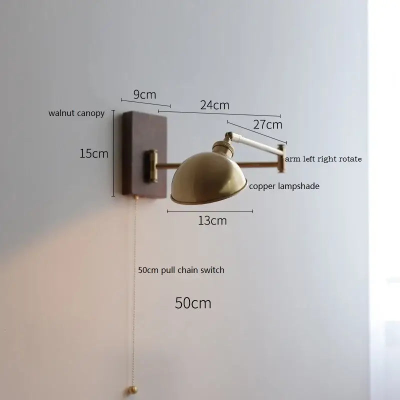 DecorBites™ Canopy LED Wall Light, Walnut Ash Wood, Pull Chain Switch, Left Right Rotate