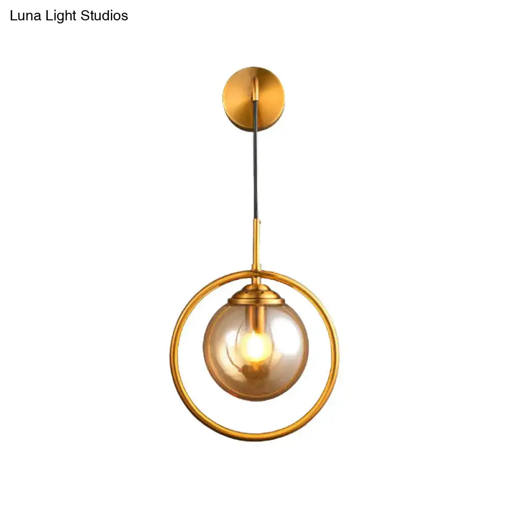 Modern brass circular wall mounted lamp bedroom glass globe shade