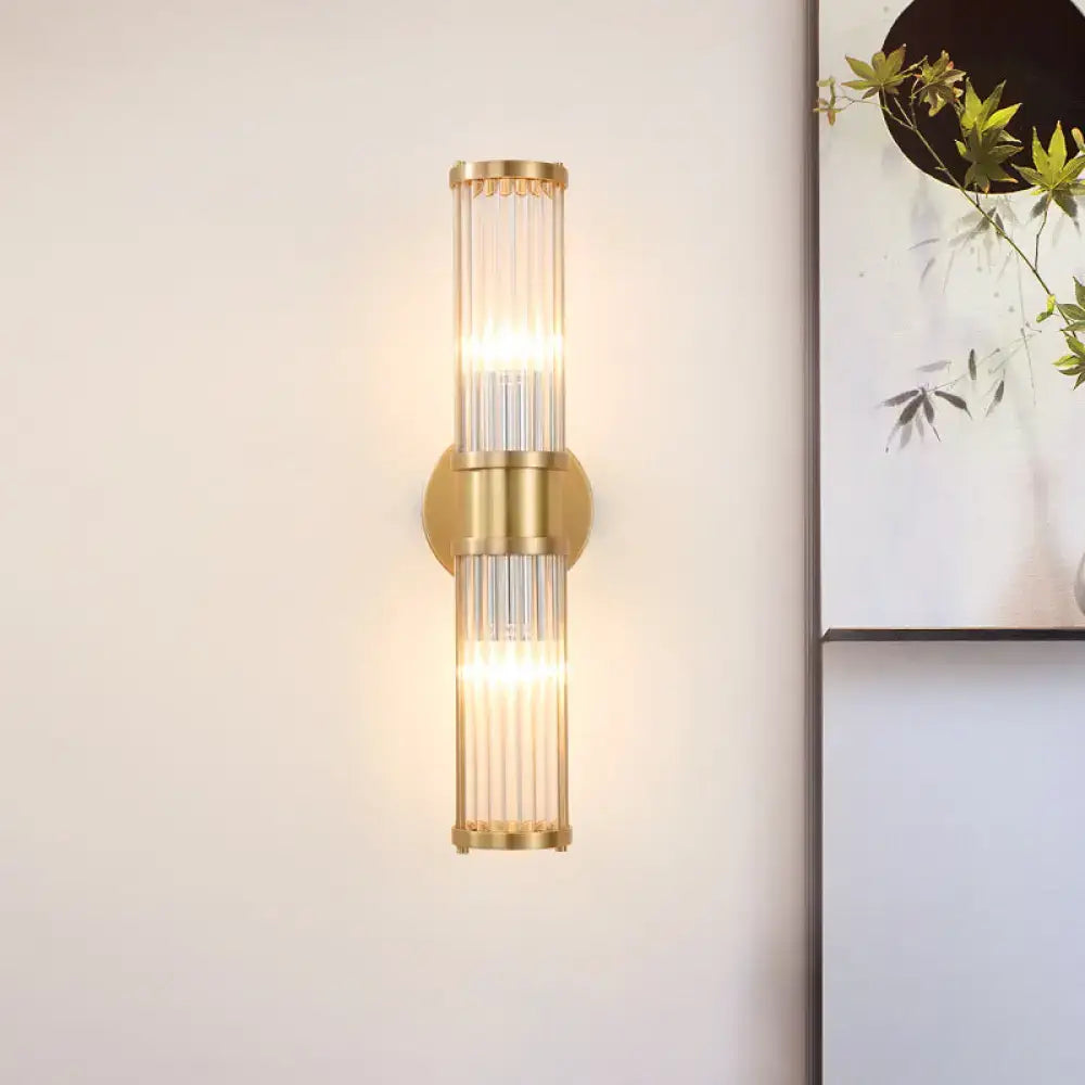 Modern brass clear crystal wall lamp bedroom sconce