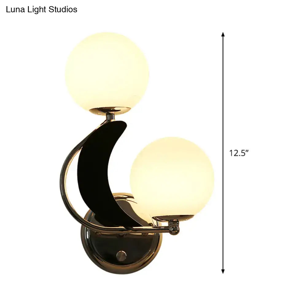 DecorBites™ Contemporary Chrome Armed Sconce with Milk Glass Shade - Metal Wall Lighting