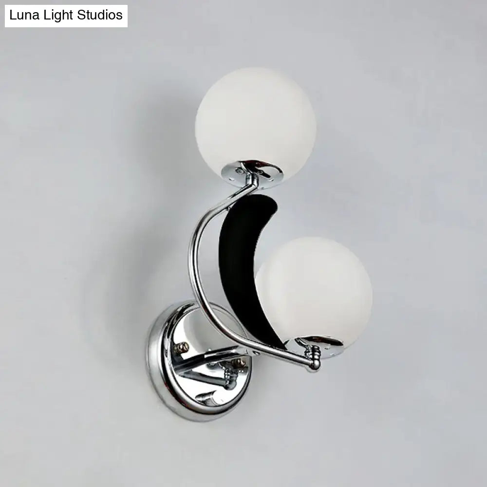 DecorBites™ Contemporary Chrome Armed Sconce with Milk Glass Shade - Metal Wall Lighting