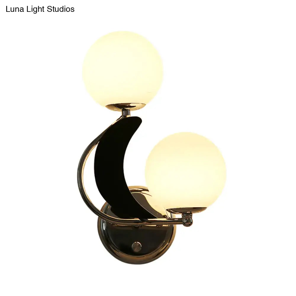 DecorBites™ Contemporary Chrome Armed Sconce with Milk Glass Shade - Metal Wall Lighting
