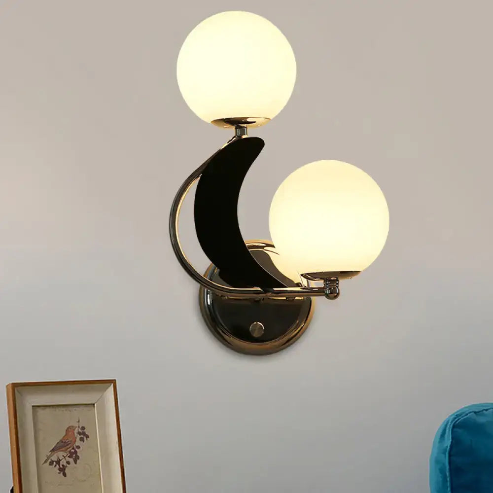 DecorBites™ Contemporary Chrome Armed Sconce with Milk Glass Shade - Metal Wall Lighting