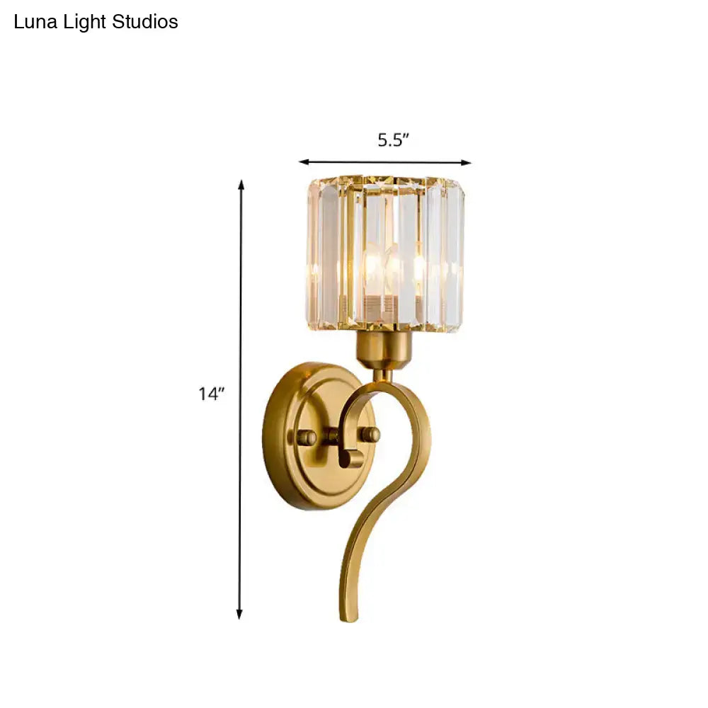 Modern brass crystal cylinder wall sconce bedroom light