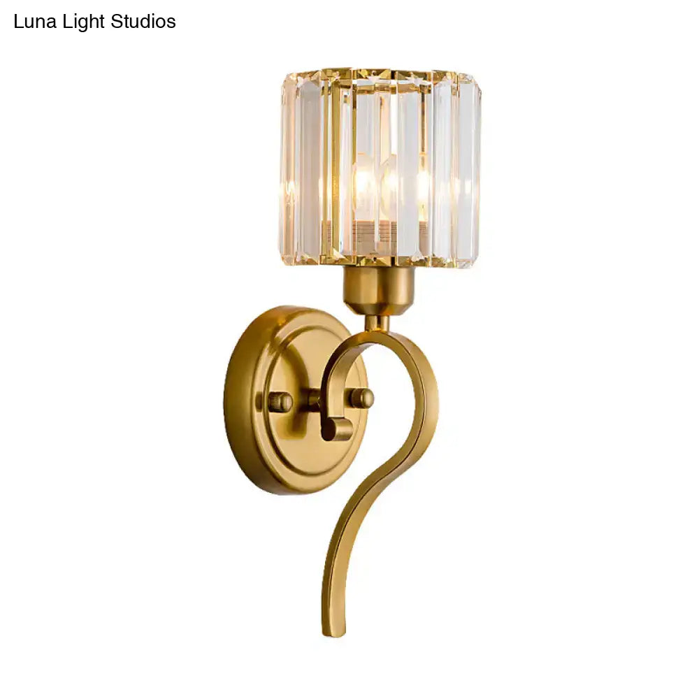Modern brass crystal cylinder wall sconce bedroom light