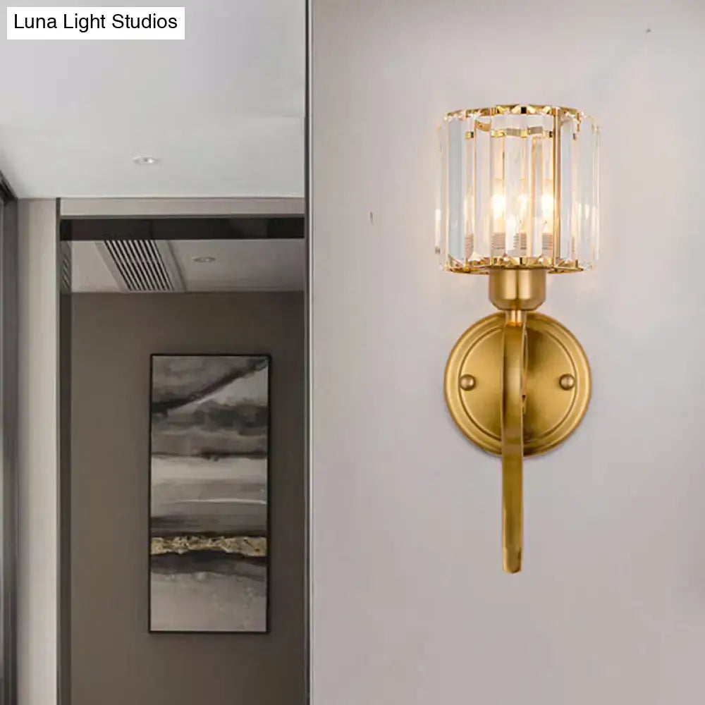 Modern brass crystal cylinder wall sconce bedroom light