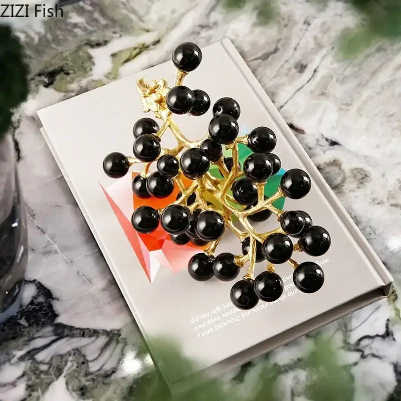 DecorBites™ Brass Crystal Grape Ornaments | Modern Desk Decoration Sculpture