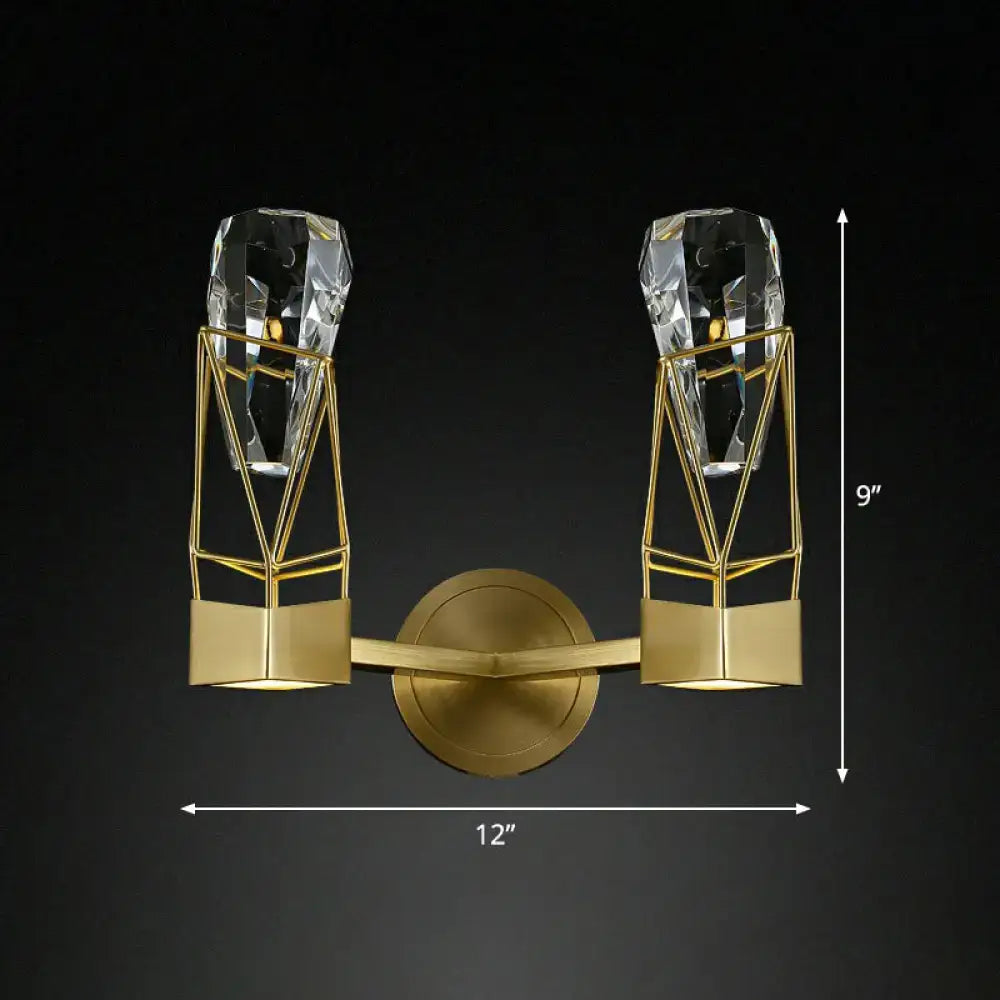 DecorBites™ Modern Brass Wall Sconce with Crystal Rock Deco, Metal Light Fixture