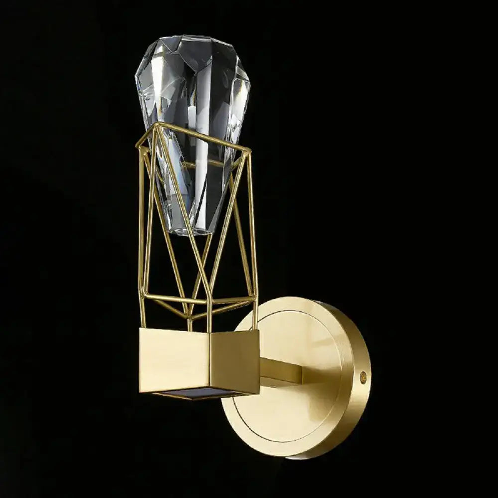 DecorBites™ Modern Brass Wall Sconce with Crystal Rock Deco, Metal Light Fixture