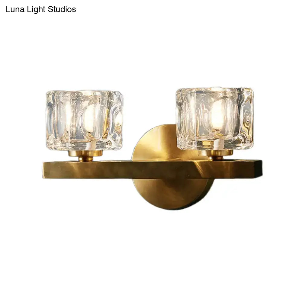 Modern brass crystal wall sconce bedroom contemporary cube flush light