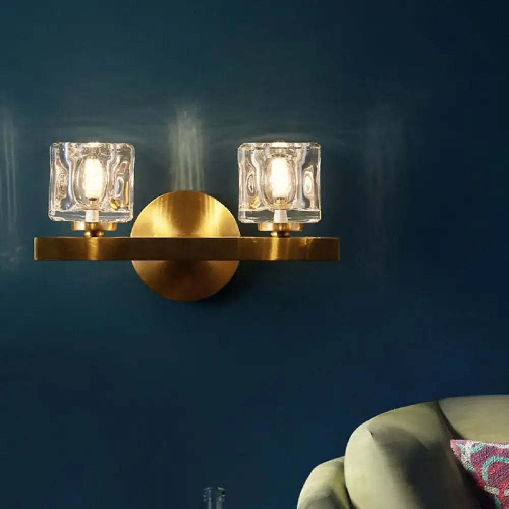 Modern brass crystal wall sconce bedroom contemporary cube flush light