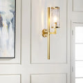 Modern brass cylinder sconce with clear water glass bedroom wall lamp