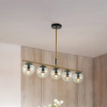 DecorBites™ Modern Brass Pendant Light with 5 Cognac Glass Shades - Linear Dining Room Island Lamp