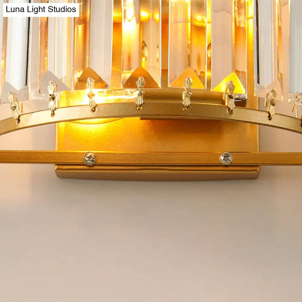 Modern brass drum shaped crystal wall sconce living room light