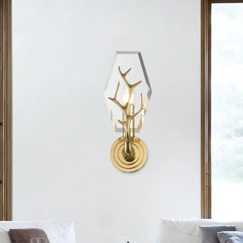 Modern brass finish antler wall lamp bedroom crystal light