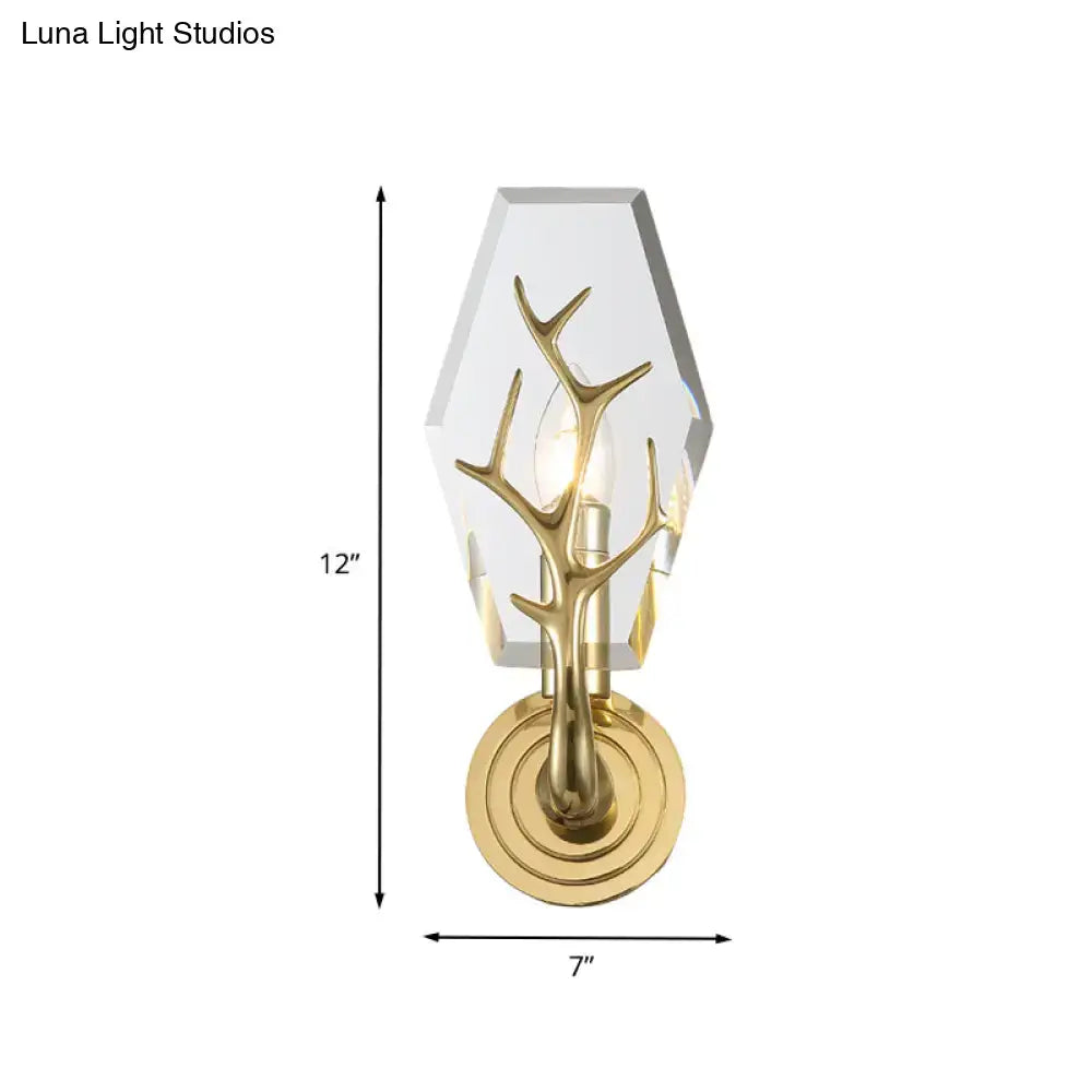 Modern brass finish antler wall lamp bedroom crystal light