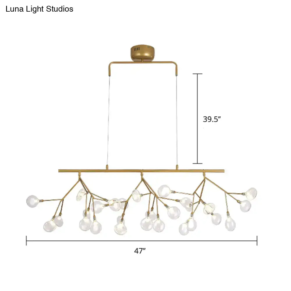 DecorBites™ 27-Bulb Island Light Brass Finish Hanging Lamp with Glass Shade - Minimalist Branch Design