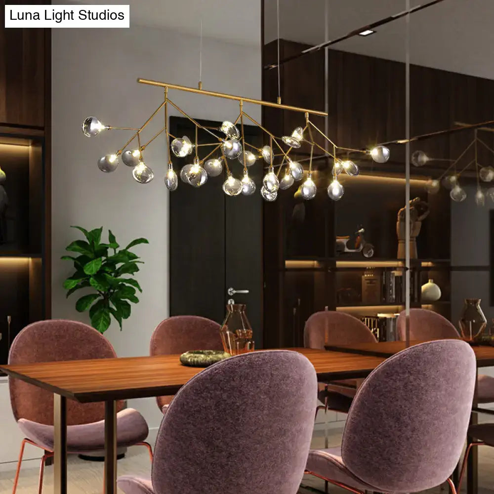 DecorBites™ 27-Bulb Island Light Brass Finish Hanging Lamp with Glass Shade - Minimalist Branch Design