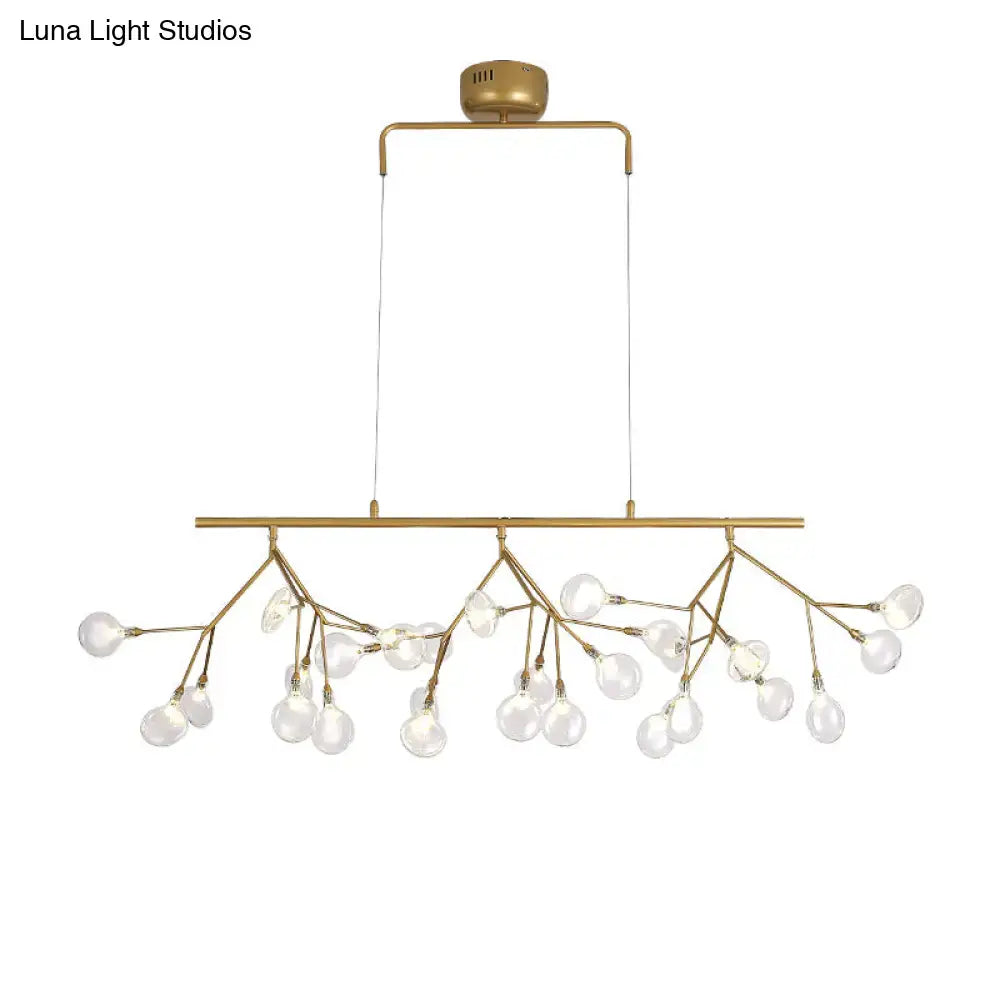 DecorBites™ 27-Bulb Island Light Brass Finish Hanging Lamp with Glass Shade - Minimalist Branch Design