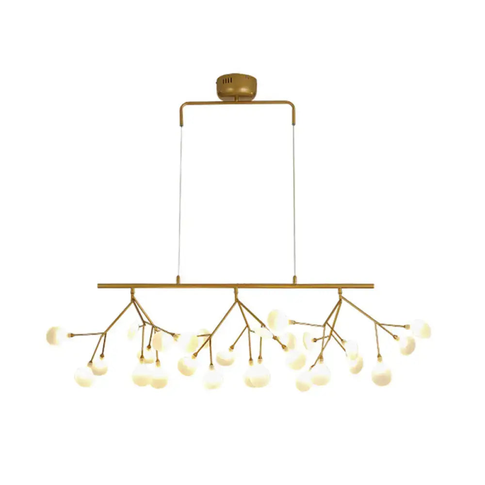 DecorBites™ 27-Bulb Island Light Brass Finish Hanging Lamp with Glass Shade - Minimalist Branch Design