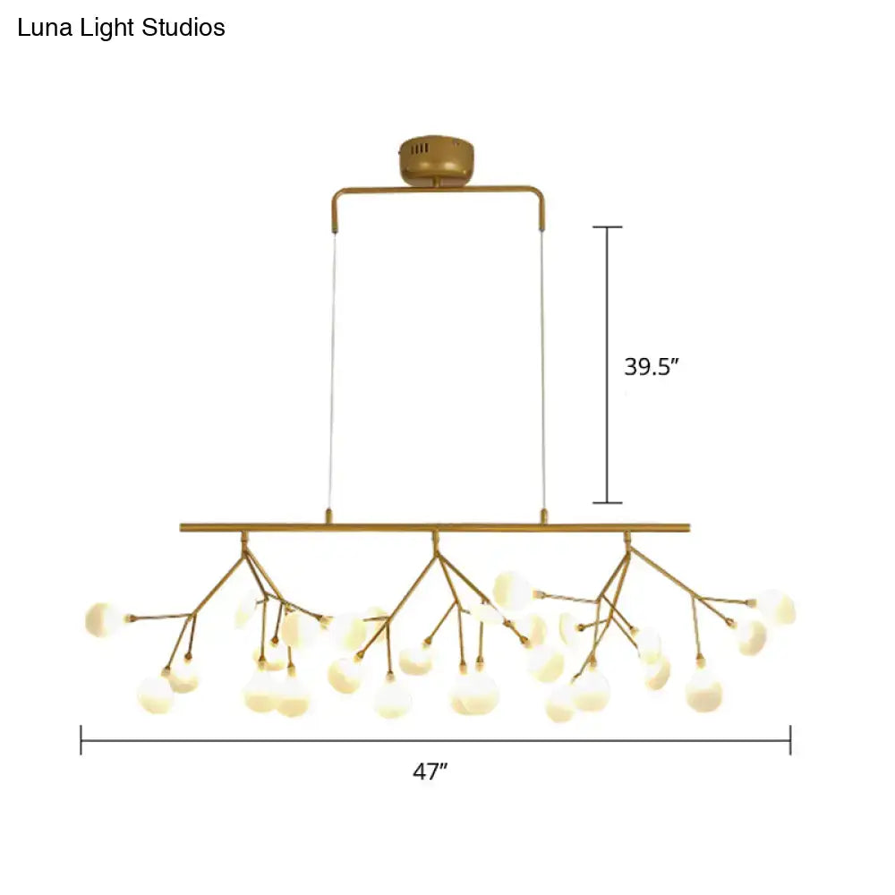DecorBites™ 27-Bulb Island Light Brass Finish Hanging Lamp with Glass Shade - Minimalist Branch Design