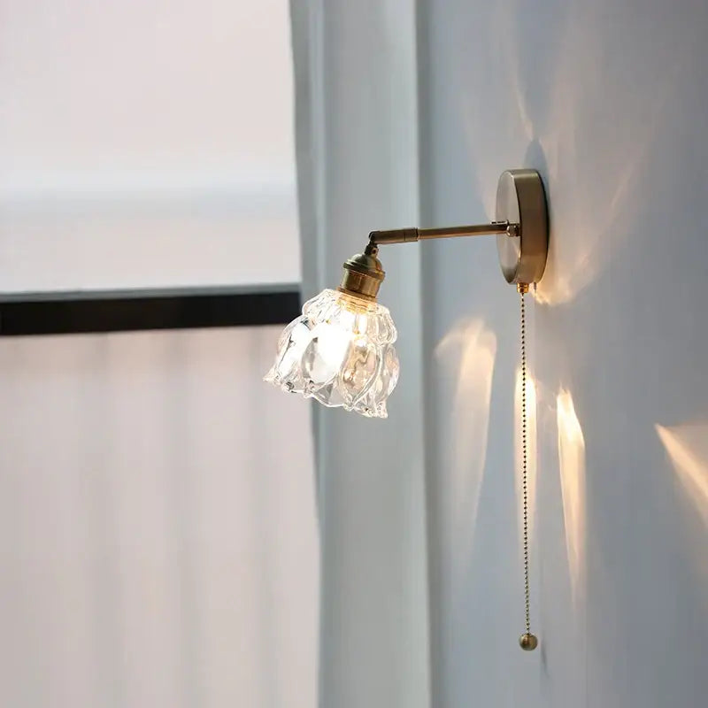 Modern brass floral clear glass wall sconce stair light