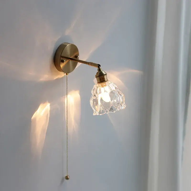 Modern brass floral clear glass wall sconce stair light