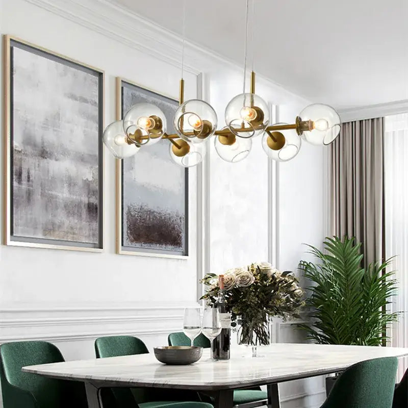 Modern brass glass ball pendant light for kitchen decor