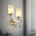 Modern brass glass shade wall lamp with pull chain bedroom sconce