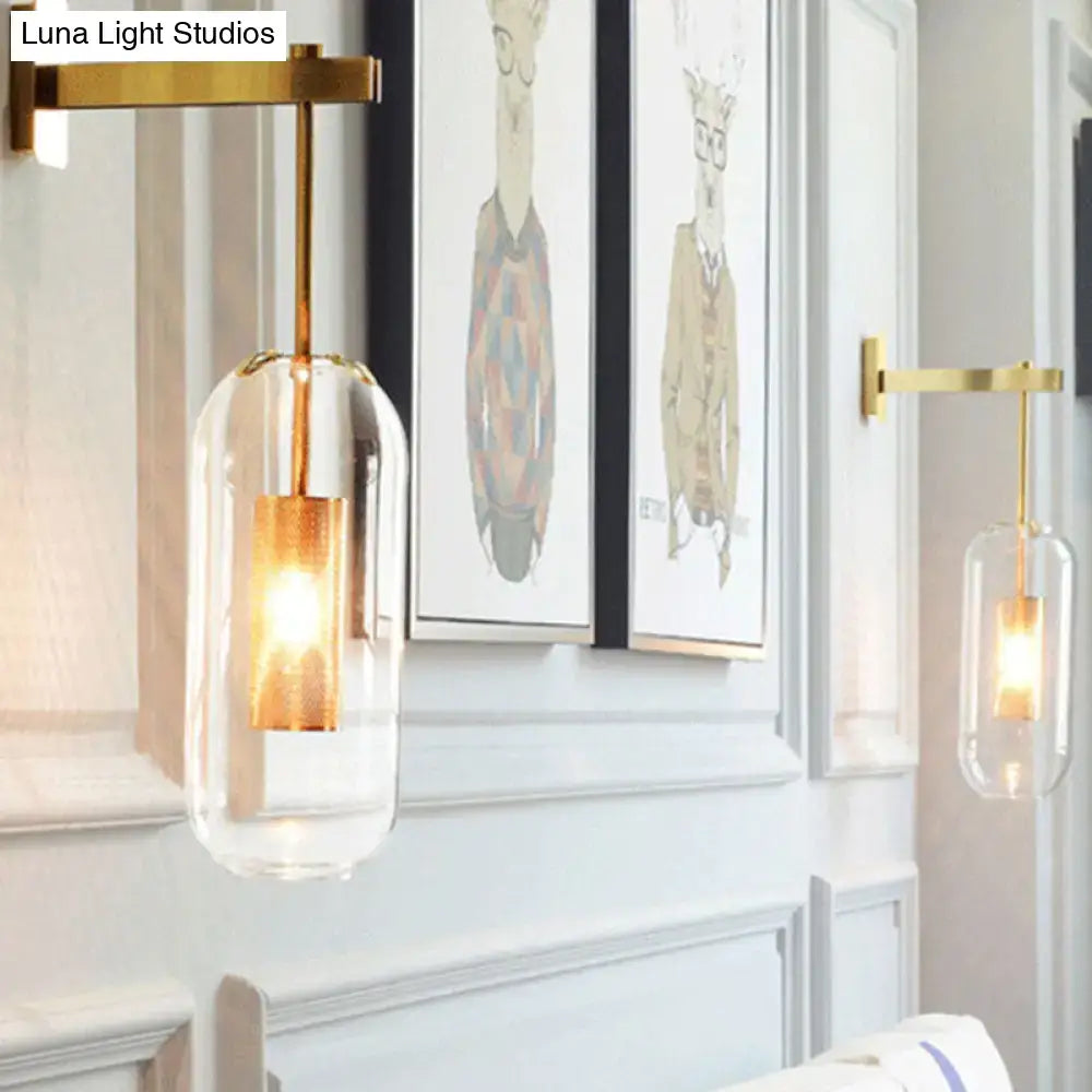 Modern brass glass wall sconce bedroom wire mesh guard 110v-120v