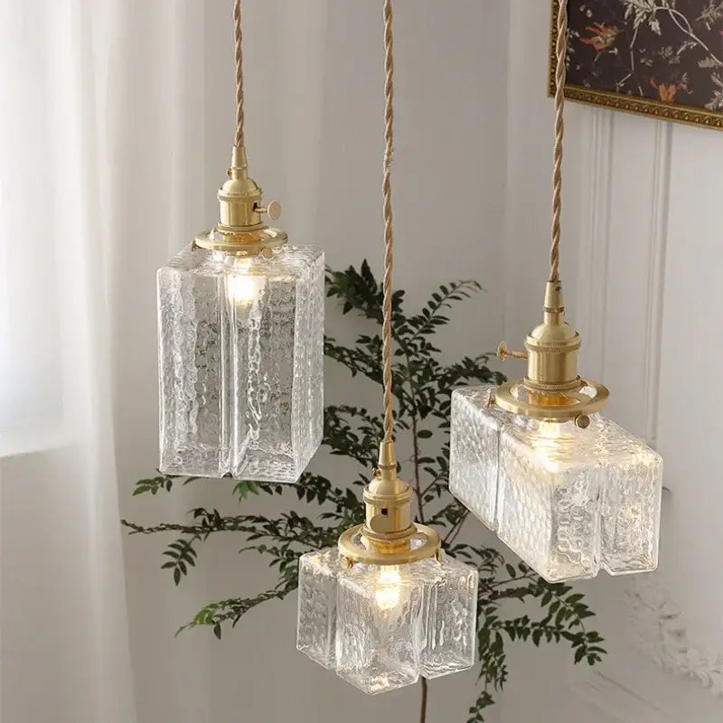 Modern brass ice cube glass pendant light for kitchen island