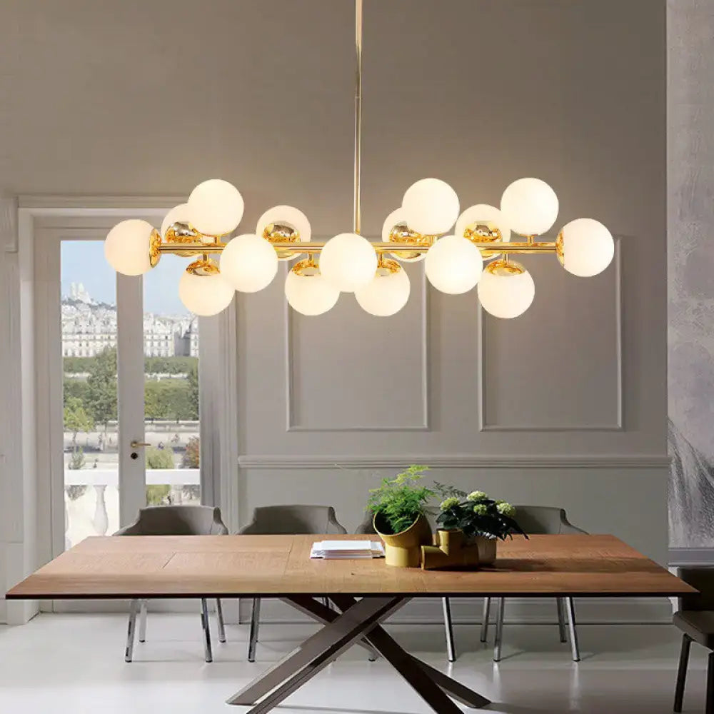 DecorBites™ Minimalistic Milky Glass Pearl 16-Bulb Brass Hanging Island Lamp