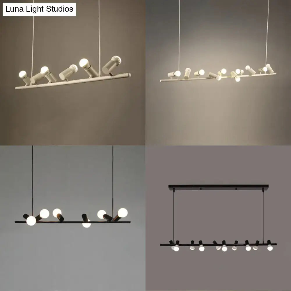 DecorBites™ Retro Metal Island Lamp - Black Hanging Light with Bare Bulb Design, 6/10 Heads for Dining Room in White/Black