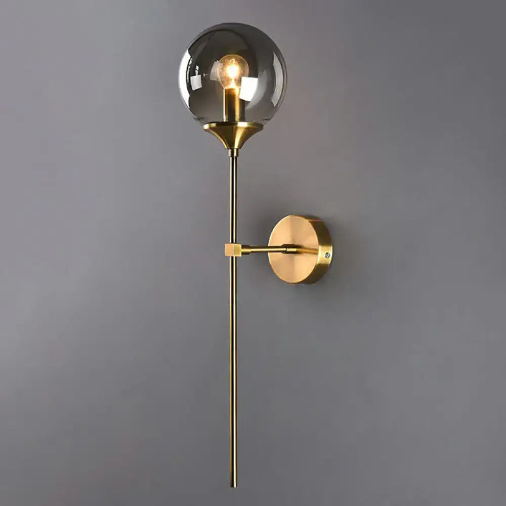 Modern brass pencil arm wall light bedroom glass sconce