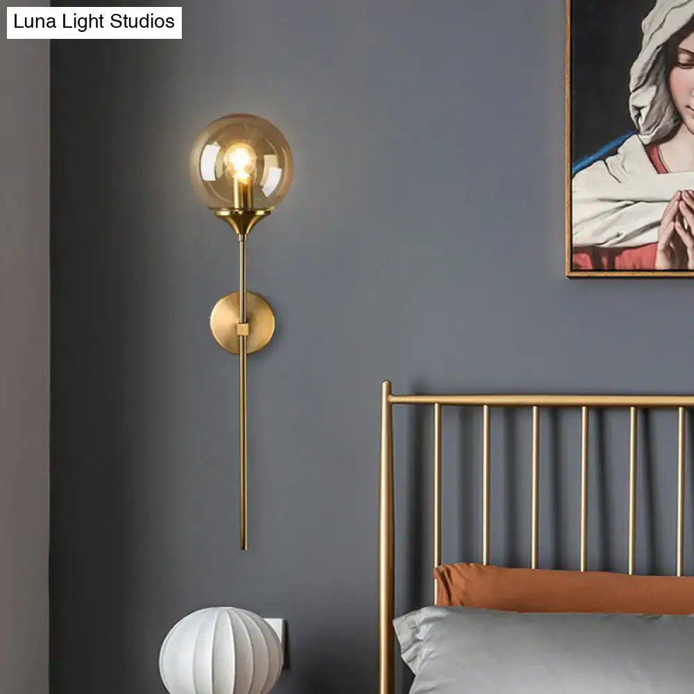 Modern brass pencil arm wall light bedroom glass sconce