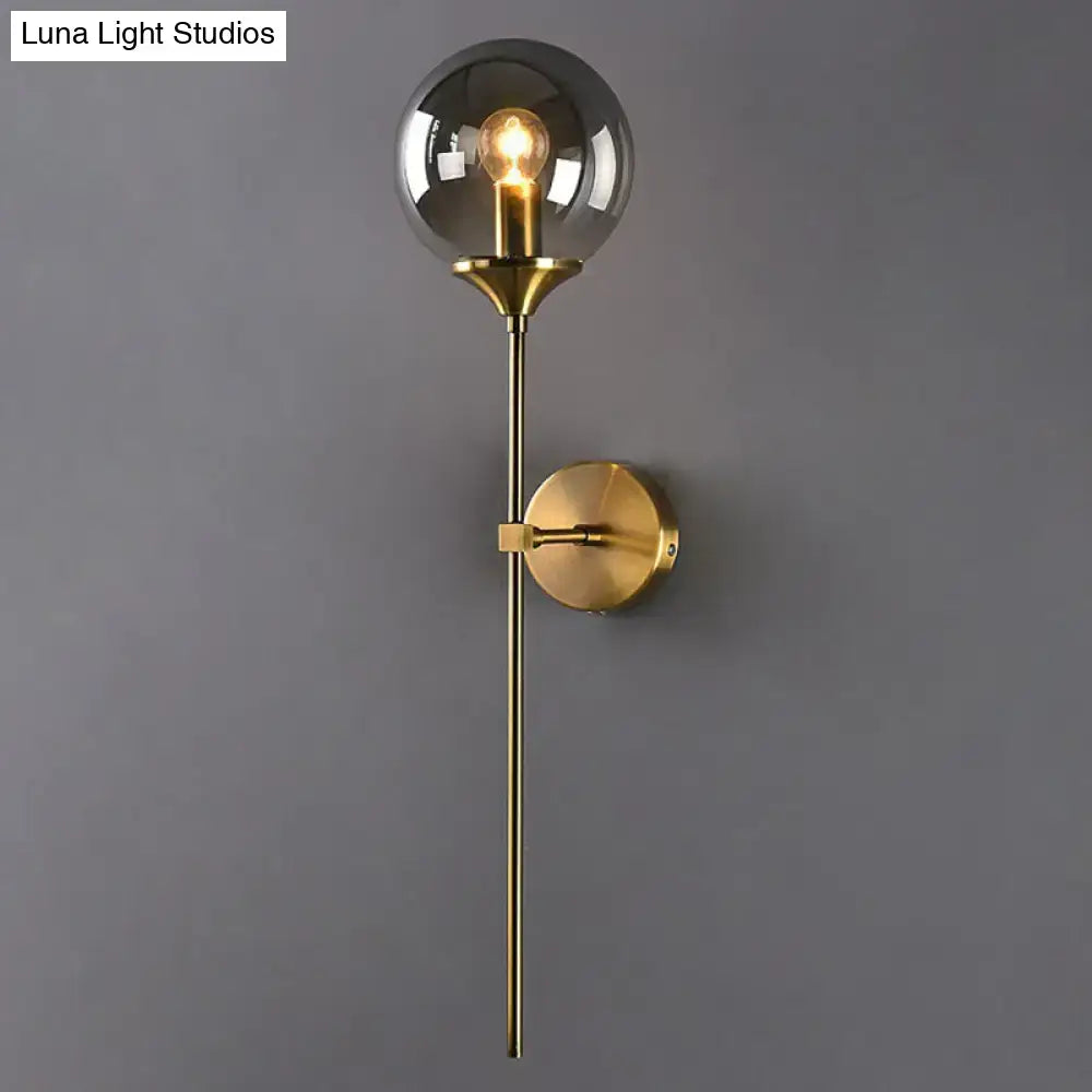 Modern brass pencil arm wall light bedroom glass sconce