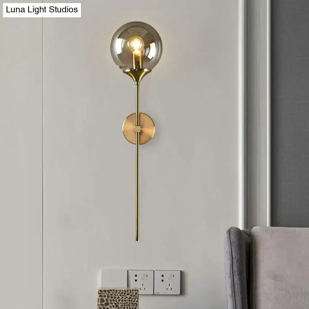 Modern brass pencil arm wall light bedroom glass sconce