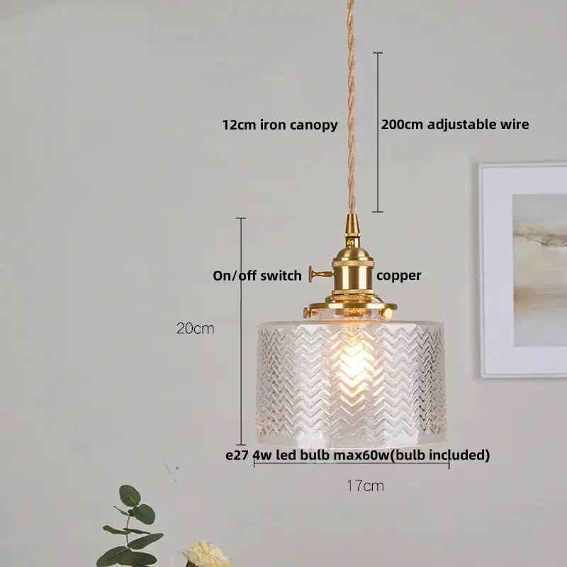 Modern brass ribbed clear glass pendant lamp dining room hanging light