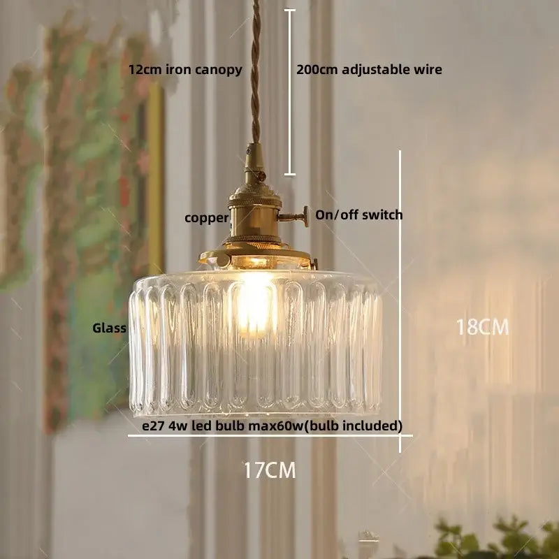 Modern brass ribbed clear glass pendant lamp dining room hanging light