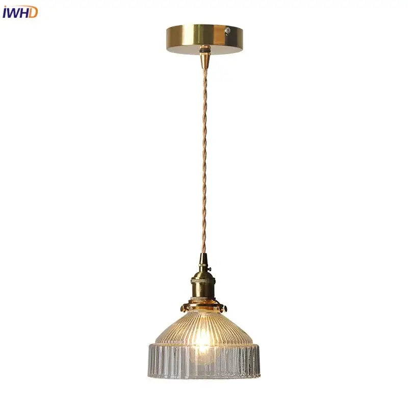 Modern brass ribbed clear glass pendant lamp dining room hanging light