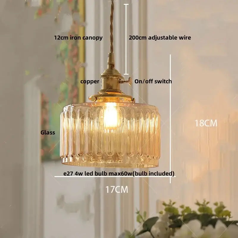 Modern brass ribbed clear glass pendant lamp dining room hanging light