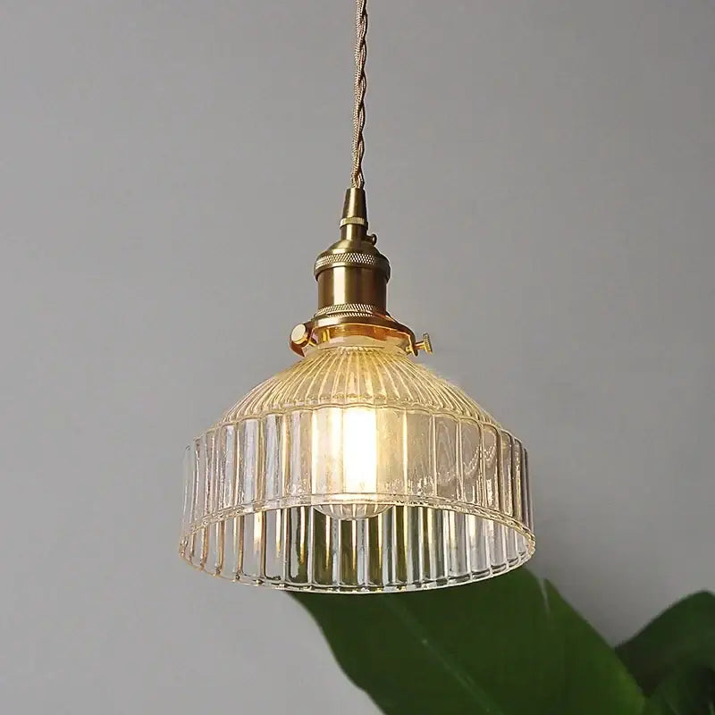 Modern brass ribbed clear glass pendant lamp dining room hanging light