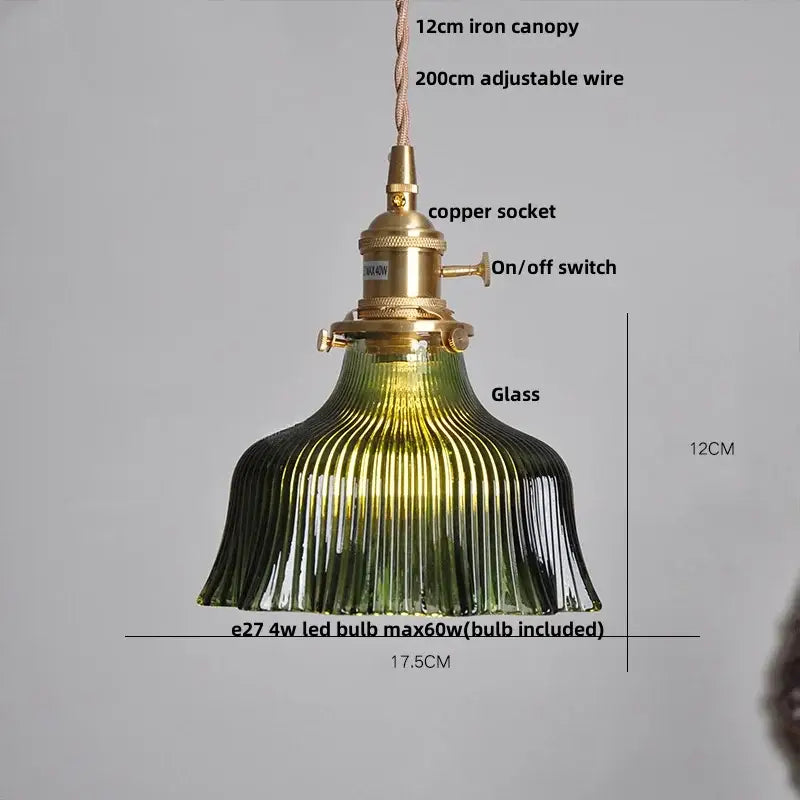 Modern brass ribbed clear glass pendant lamp dining room hanging light