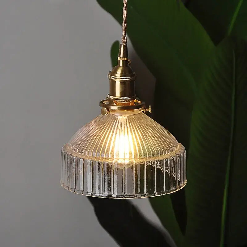 Modern brass ribbed clear glass pendant lamp dining room hanging light