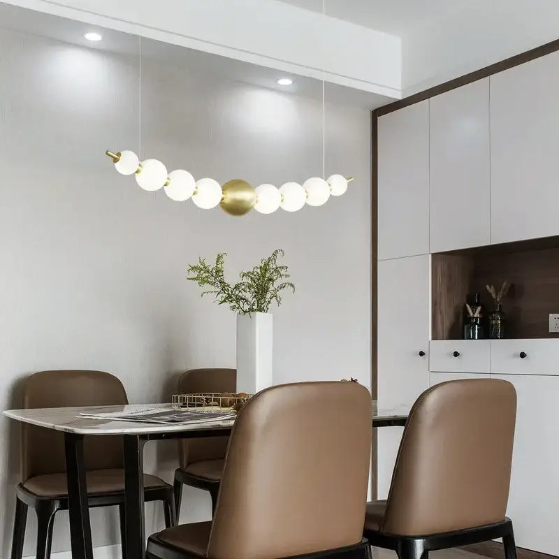 Modern brass round led pendant lights dining room frosted glass chandelier