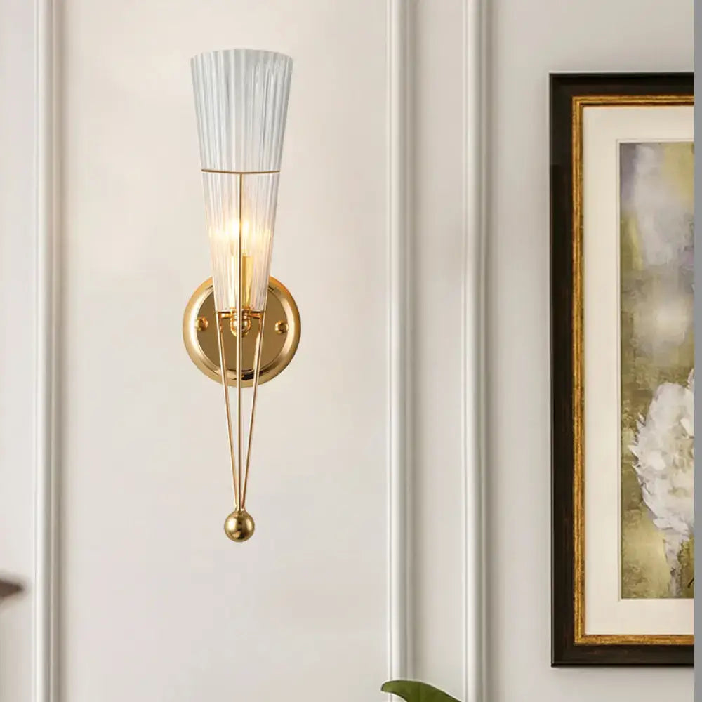 Modern brass sconce light with clear crystal – bedroom wall lamp