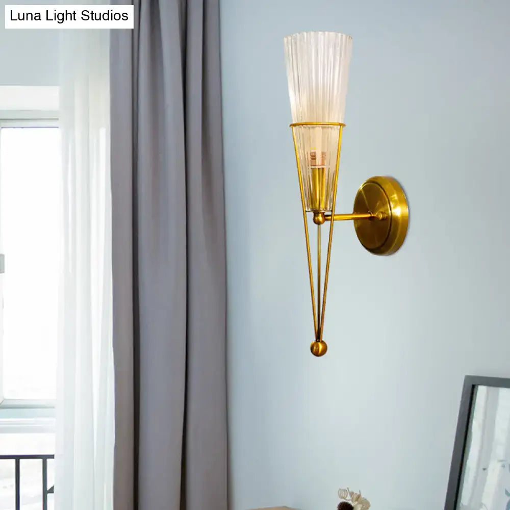 Modern brass sconce light with clear crystal – bedroom wall lamp